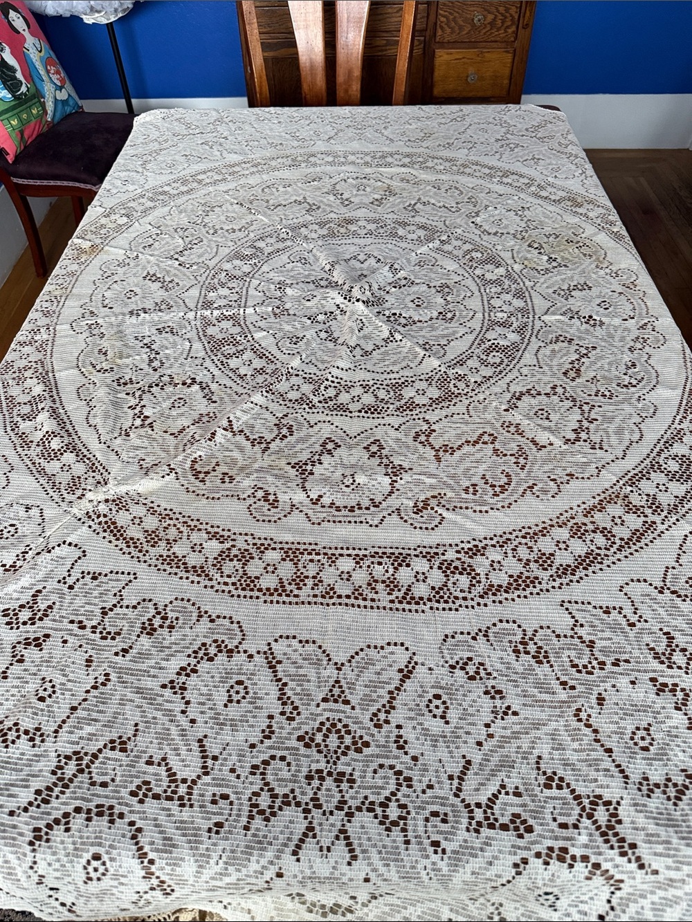 Antique lace tablecloth